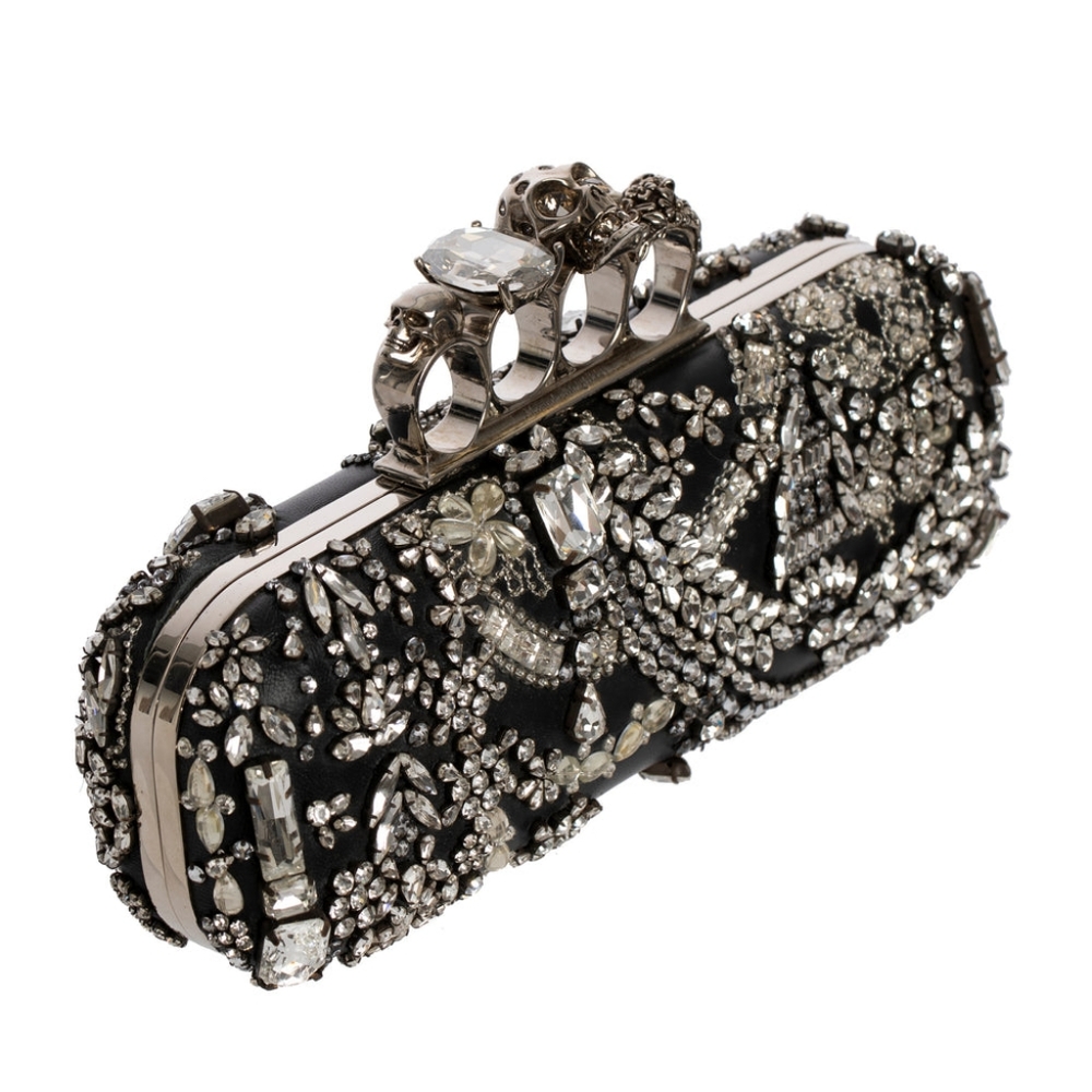 Alexander McQueen Black Clutch Silver Crystal Perfect Condition Beyonce Premiere